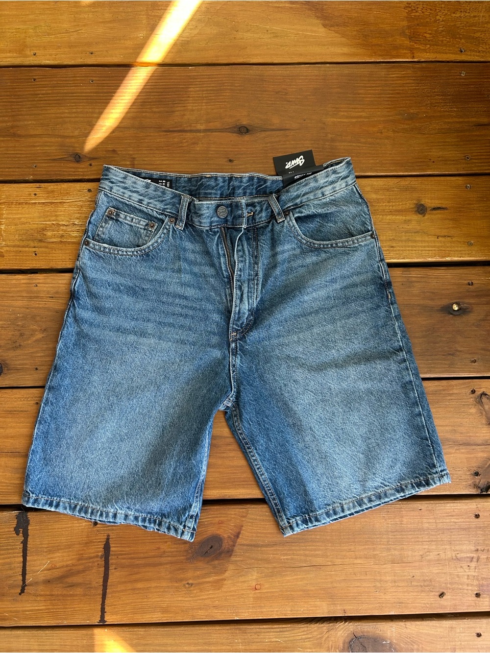 Pull&Bear Men's Light Blue Denim Relaxed Shorts